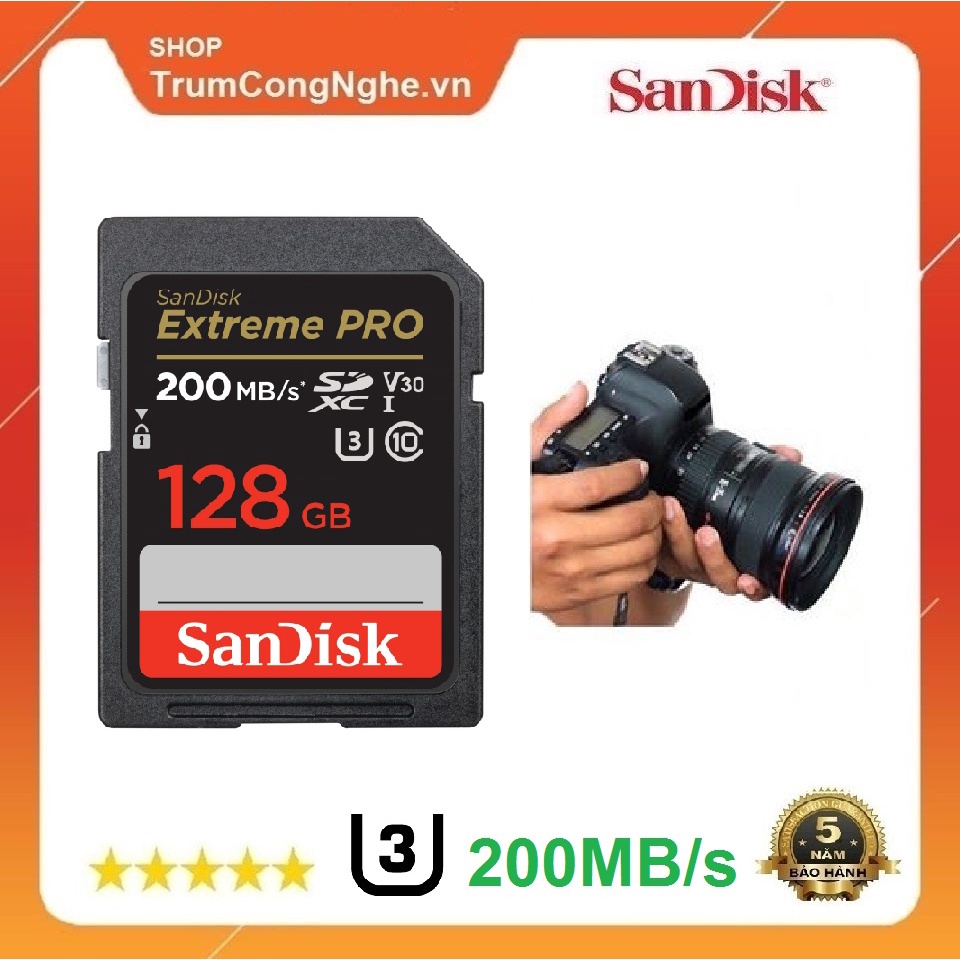 Thẻ nhớ SDXC SanDisk Extreme Pro U3 V30 128GB 200MB/s