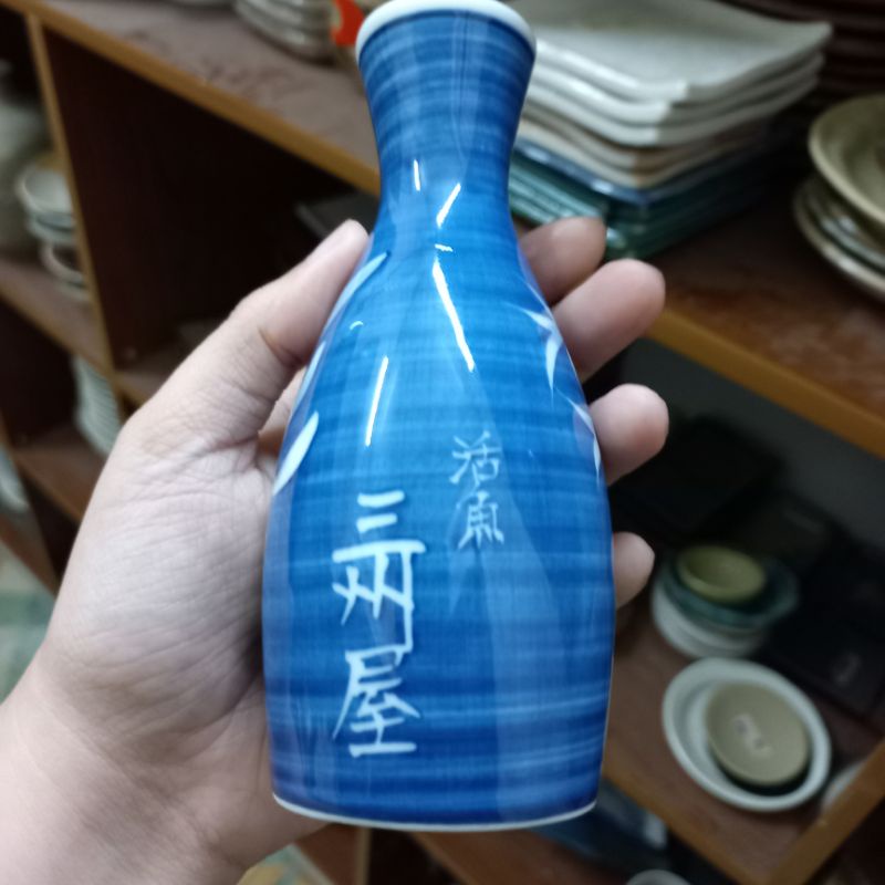Gốm NHẬT BẢN: Bình hút lộc lam điền mẫu đơn, triện kí đẹp- 139 05 07 2022