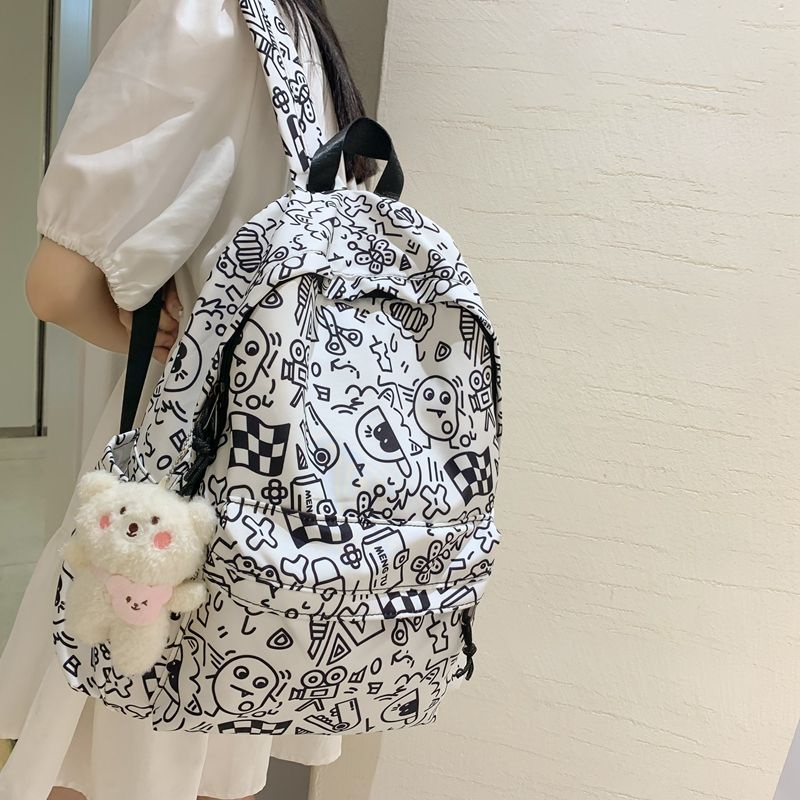 Ba Lô Đi Học Sức Chứa Lớn Họa Tiết Graffiti Cao Cấp Thời Trang Cho Nữ