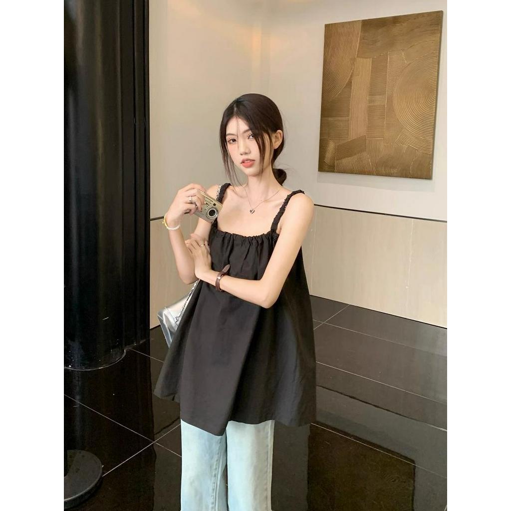 66923 mùa hè phong cách mới phong cách hàn quốc dây buộc ren-up không tay áo sơ mi