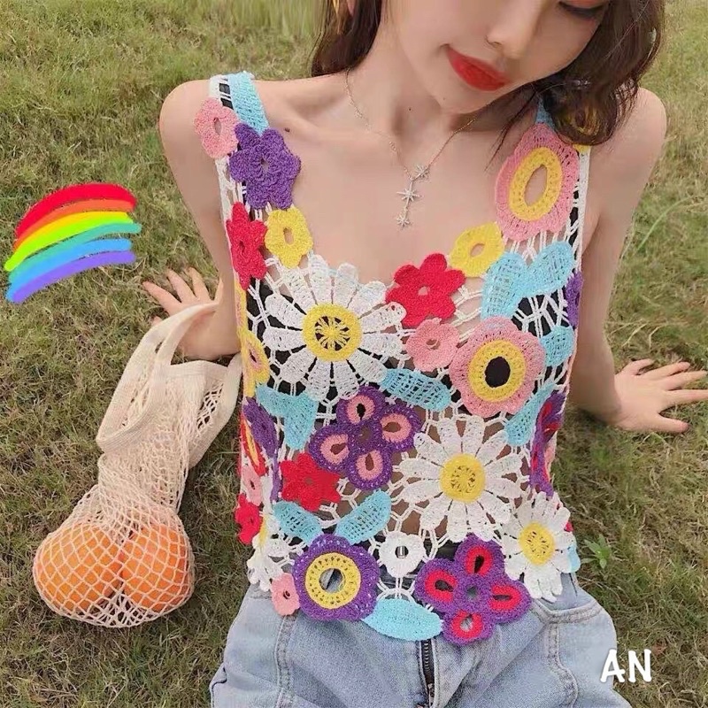 Áo ba lỗ hoa len móc [ Hàng order ]