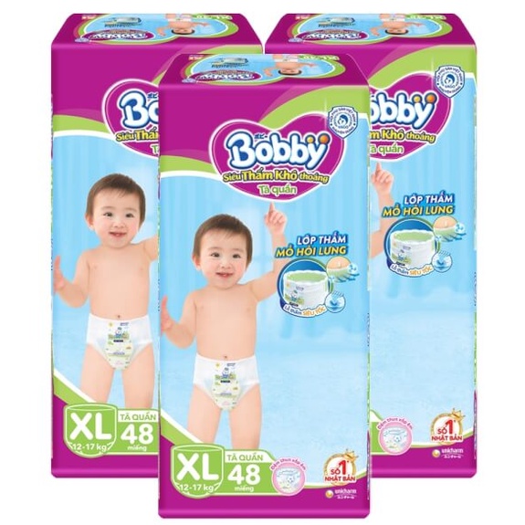 combo 3 gói tã quần Bobby  size XL48 cho bé 12-17kg