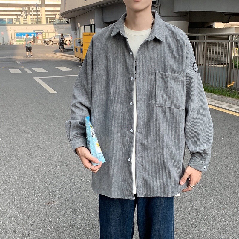 Áo Sơ Mi Mặt Cười NHUNG GÂM TĂM Oversize Form Rộng Unisex Nam Nữ Phong Cách Hàn Quốc Ulzzang KUN