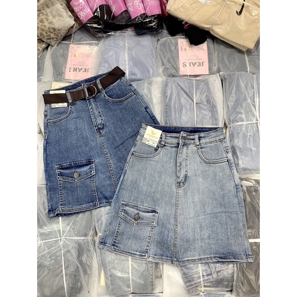 Váy Jean cute lưng cao túi kiểu nhỏ bên dưới, chất co dãn vải đẹp may tinh tế | BigBuy360 - bigbuy360.vn