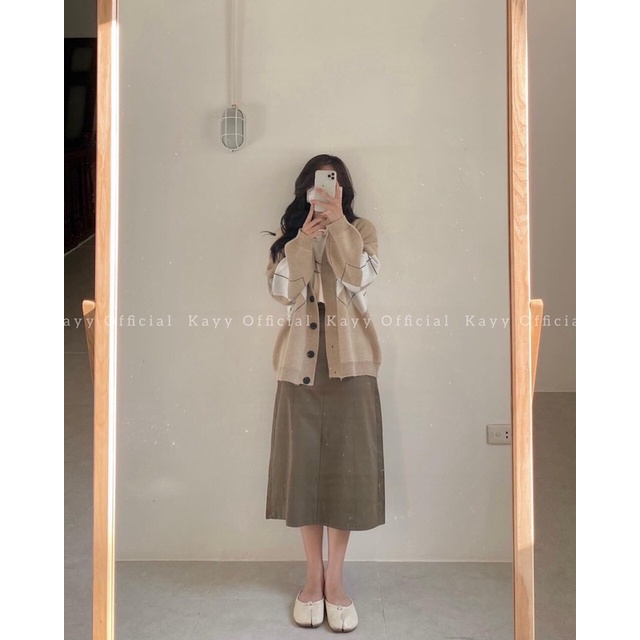 Áo khoác len cadigan trám xanh, trám be