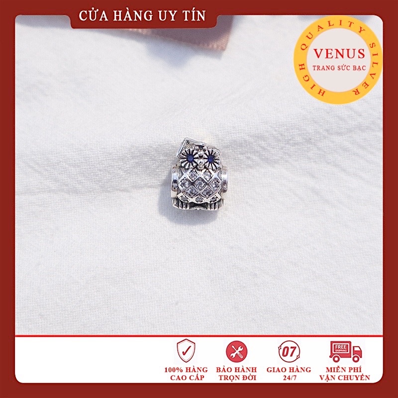 Charm Cú Mèo Mắt Xanh- S925 ALE- Trang Sức Bạc Venus