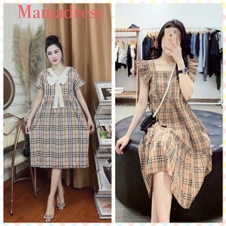 váy bầu đầm bầu kẻ xinh đơn giản, lịch sự cho mùa hè