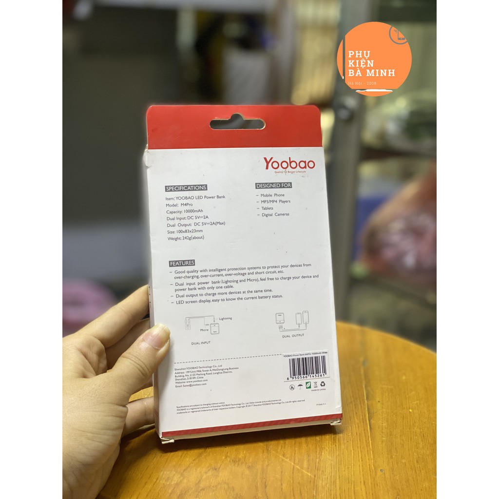 Pin sạc dự phòng 10000mAh YOOBAO M4Pro 2 cổng USB có đèn pin LED