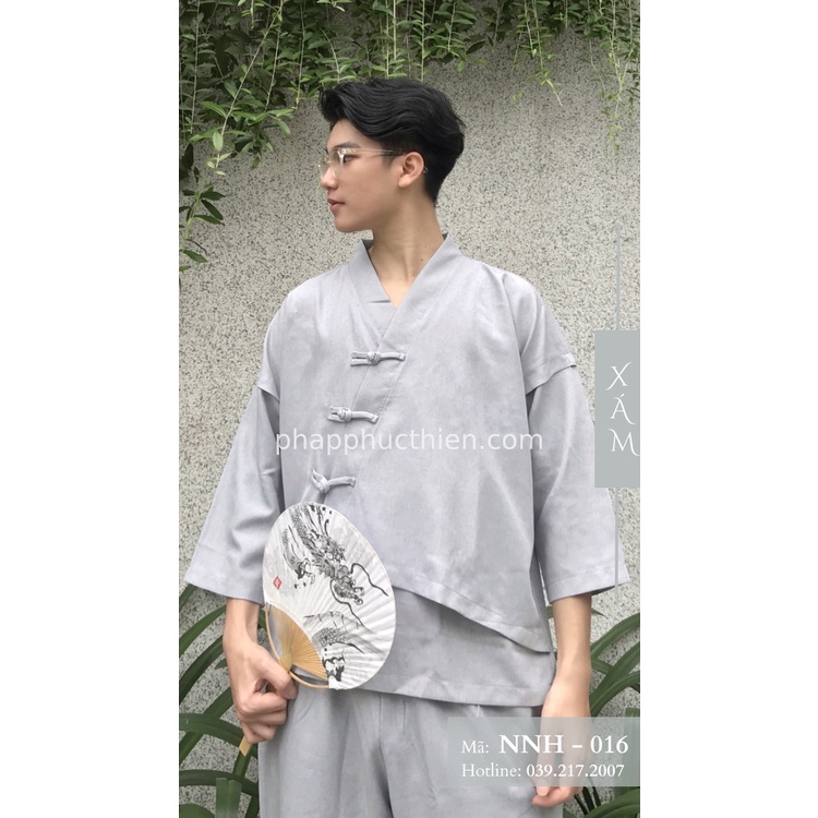 Đồ Lam Đi Chùa Nam Phong Cách, Nhật Nam 3 Nút, Màu "Xám Khói"