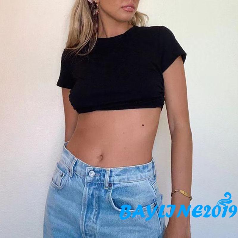 Áo Thun Nữ Ngắn Tay Cổ Tròn Hở Lưng Quyến Rũ