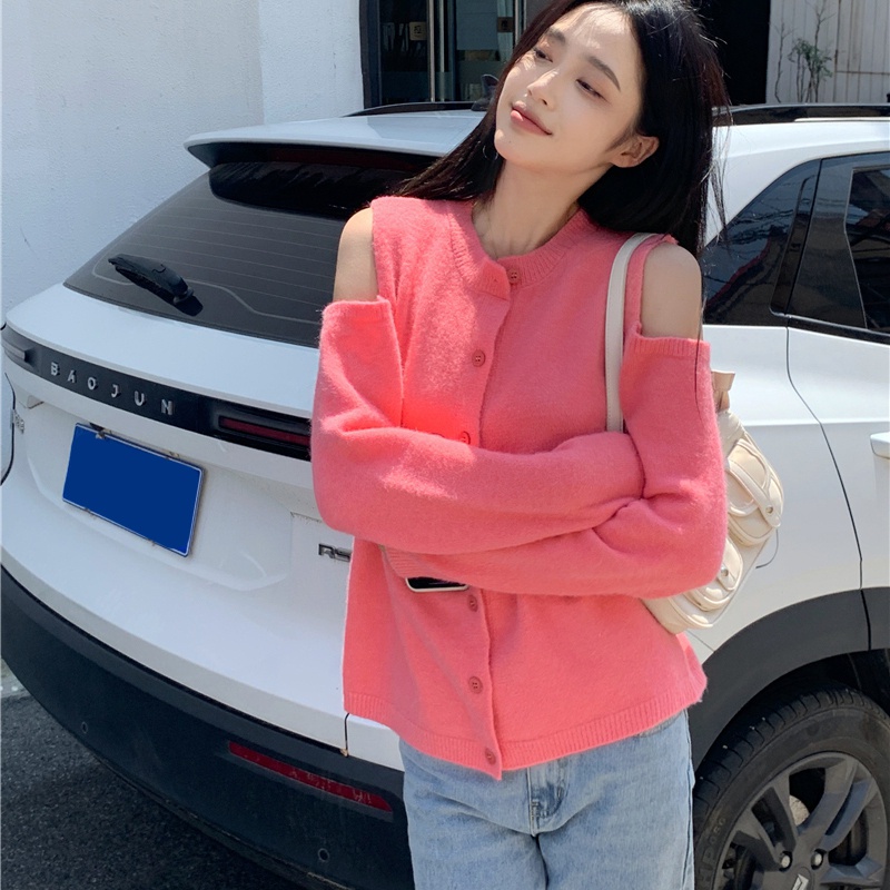 Áo khoác cardigan dệt kim dáng rộng tay dài cổ thuyền cài nút thời trang cho nữ