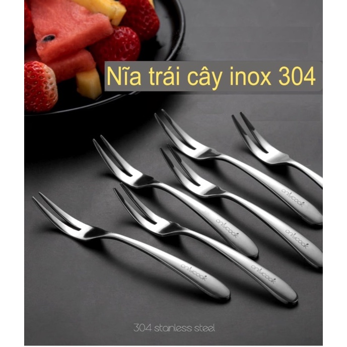 Bộ 5 nĩa trái cây inox 304 cáo cấp sáng bóng - Onlycook - 13.5x1.5cm 20g