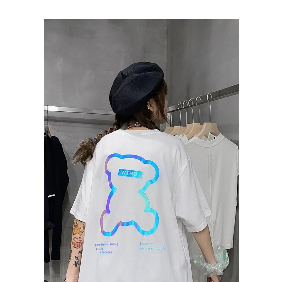 áo thun nữ form rộng unisex in họa tiết hình gấu