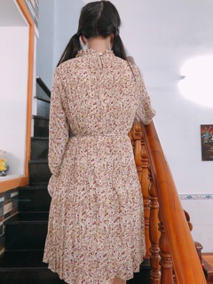 Đầm hoa nhí xếp li dập