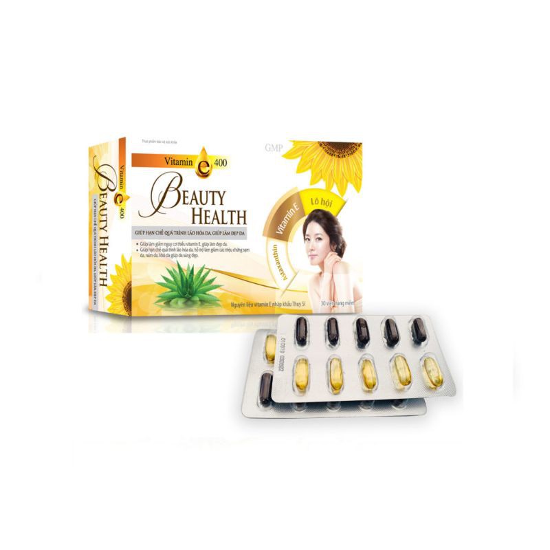 Viên Vitamin E 400IU Beauty Health (trị nám,trị mụn, hết thâm, liền sẹo, chống ô xy hoá da, chống lão hoá da