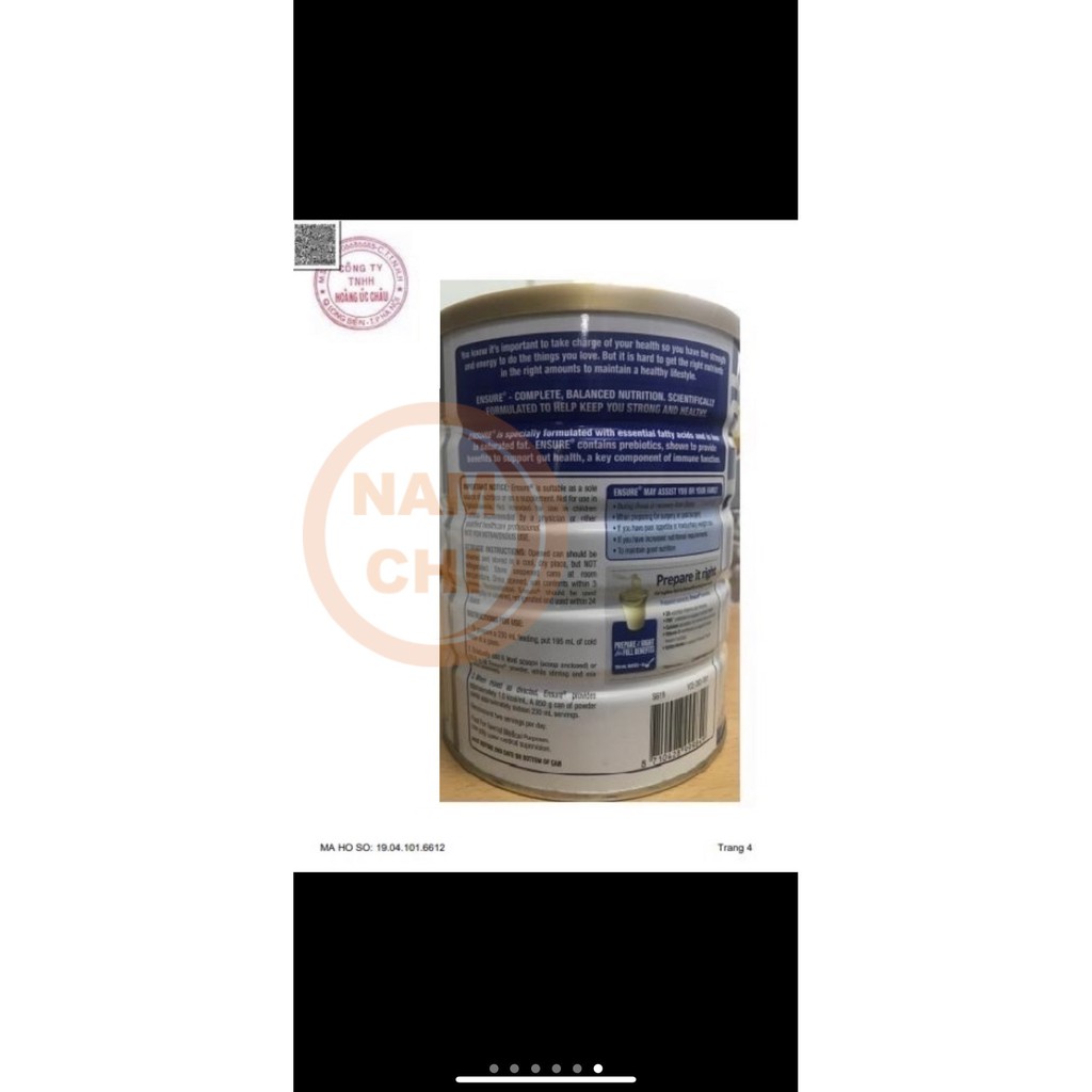 Sữa Bột Ensure Complete Balanced Nutrition Powder Vanilla Australia 850g - Ensure Úc