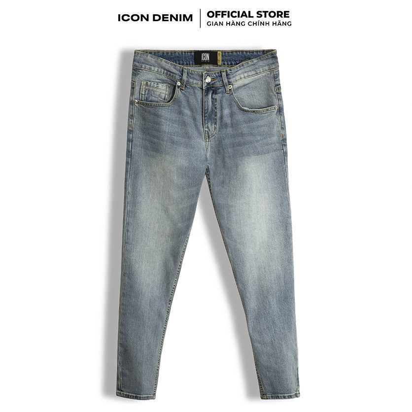 Quần Jean Nam ICON DENIM Dáng Slim-fit Trơn Light Blue Wash