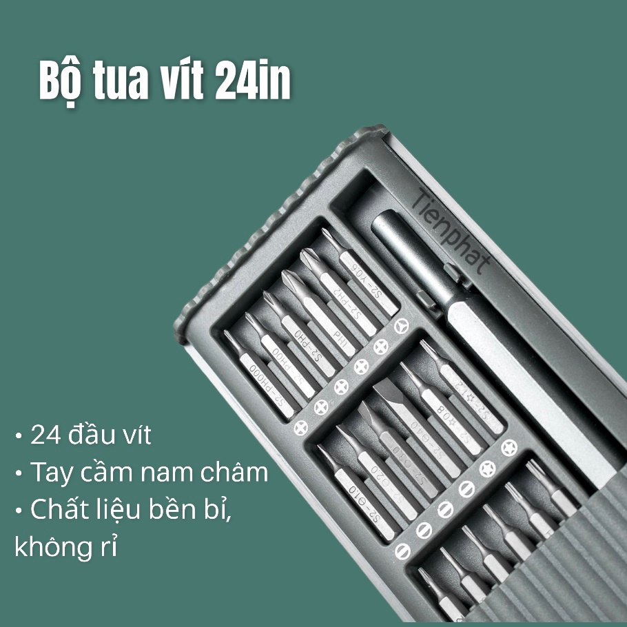 Bộ tua vít đa năng mini 24 đầu bằng thép dụng cụ sửa chữa mở điện thoại, kính mát, vật dụng gia đình