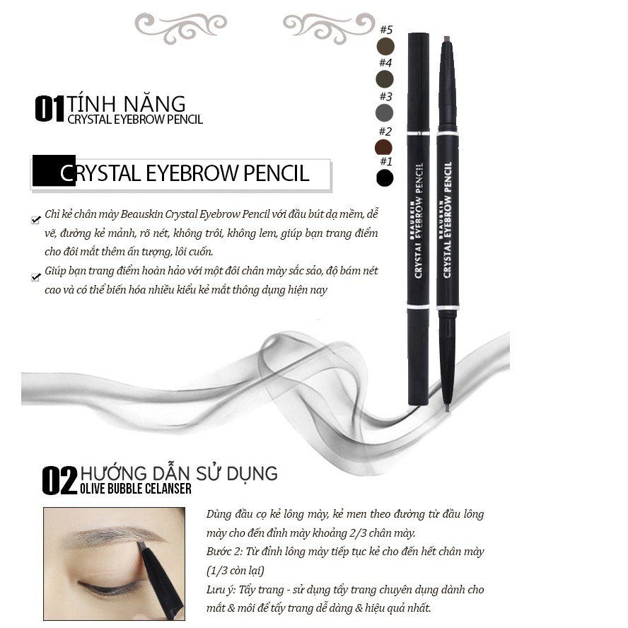 [ Hàng Chính Hãng] Chì Kẻ Mày Vặn 2 Đầu Beauskin Crystal Eyebrow Pencil Hàn Quốc ( ĐỦ .SỐ) + Tặng 1 khuôn mày | BigBuy360 - bigbuy360.vn