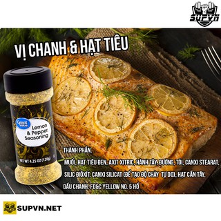 [ VỊ BỘT TIÊU CHANH LEMON & PEPPER ] Gia vị ăn kiêng Great Value Lemon Pepper Seasoning, Ưóp bò, gà, cá, hải sản 120g
