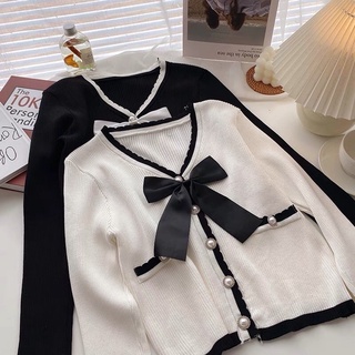 Áo cardigan viền nơ