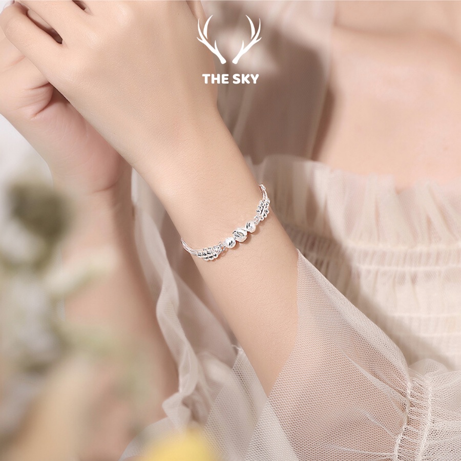Vòng tay nữ VT1010 Sợi mảnh nhiều lớp đính hạt bạc, lắc tay bạc phụ kiện trang sức đẹp THE SKY