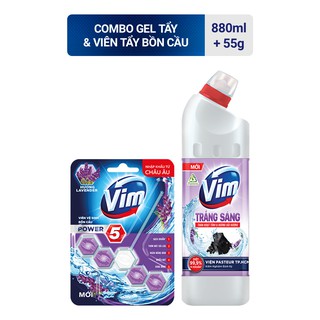 Combo Vim gel tẩy rửa trắng sáng 880ml và Vim viên treo bồn cầu 55g