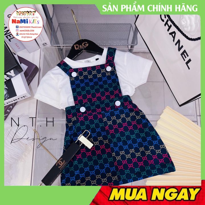Set Yếm N.T.H Mix Áo Phông Thời Trang Cho Bé Gái Siêu Xinh 8-30kg