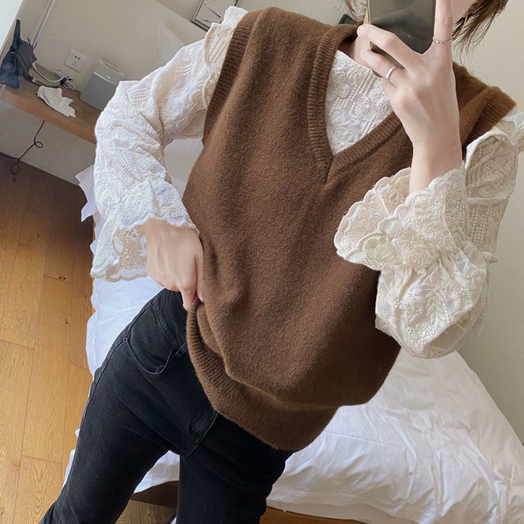 Trendy Trumpet Sleeve Lace Lace Shirt for Women 2022 Spring New Retro Sweet Long Sleeve Lace Top Ins Fashion