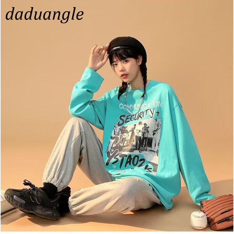 Áo thun daduhey dài tay dáng rộng in hình phong cách hiphop size lớn thời trang sang trọng 2022 mới cho nữ