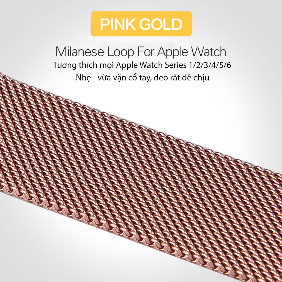 Dây Milanese Loop cho Apple Watch, khóa nam châm Magnet, làm từ Thép Không gỉ 316L series 1-2-3-4-5-6