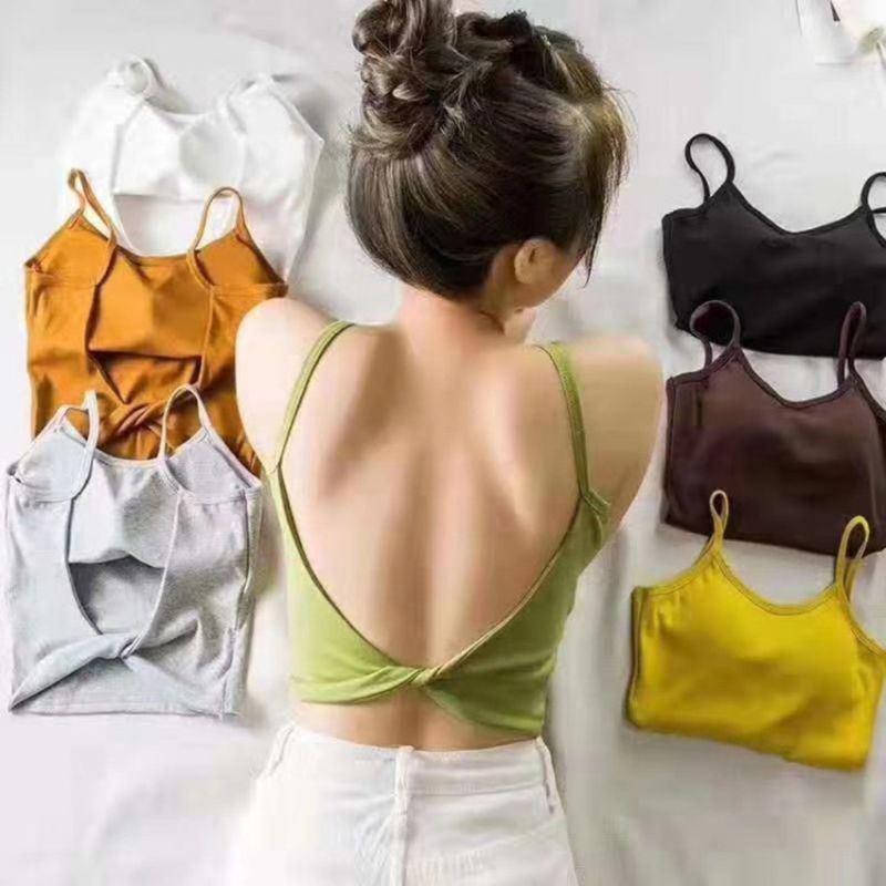 Xiangbao Áo Tank Top Dệt Kim Không Tay Màu Sắc Tươi Sáng Hở Lưng Thắt Nút Xoắn Gợi Cảm Cho Nữ Pa