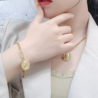 Lắc Tay Nữ Titan Mạ Vàng Mặt Đồng Xu Hy Lạp Cổ Điển, Vintage Sang Trọng, Không Đen TT 2860