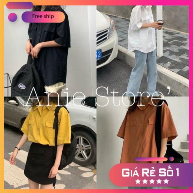 Hàng Cao Cấp - FlashSale Áo Sơ Mi Trơn Cộc Tay 🦋 Áo Túi Hộp Dáng Thụng Unisex Nam Nữ 4 Màu 🦋