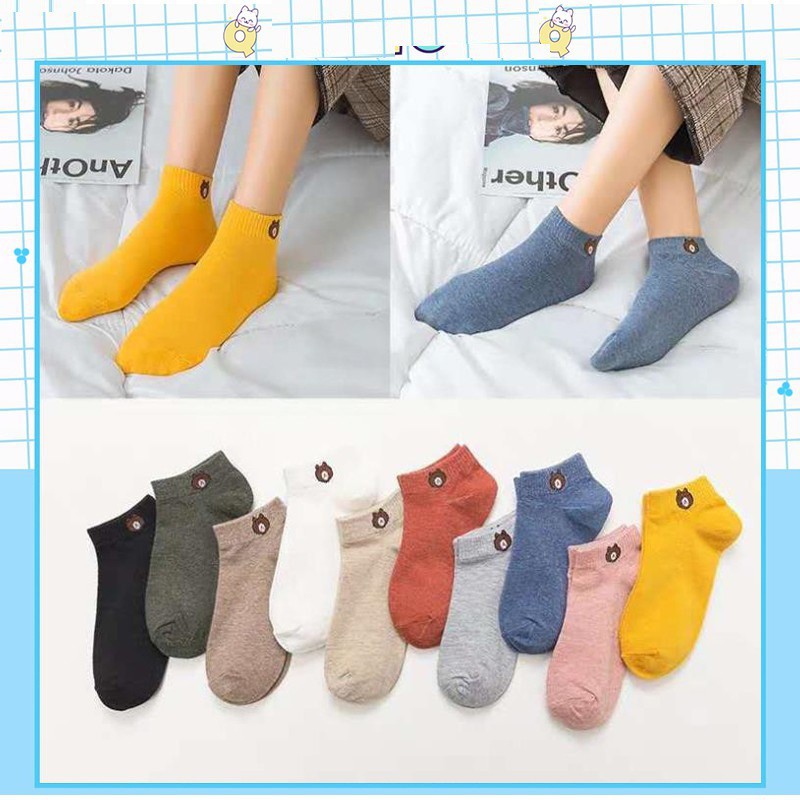 Tất Cổ Ngắn, Vớ Gấu Nhiều Màu, Combo 10 Đôi Tất Gấu Giá Rẻ