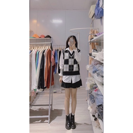 Áo gile hoạ tiết ô vuông áo len thổ cẩm chất đẹp Lizhouse