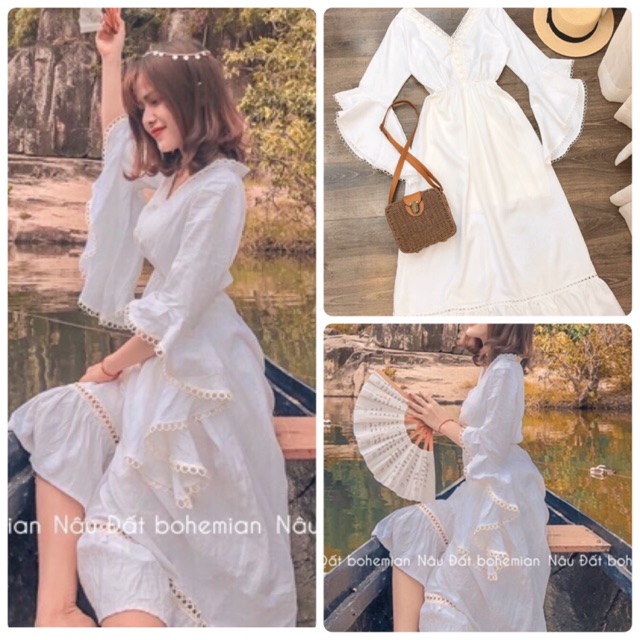ĐẦM MAXI TRẮNG TAY LOE