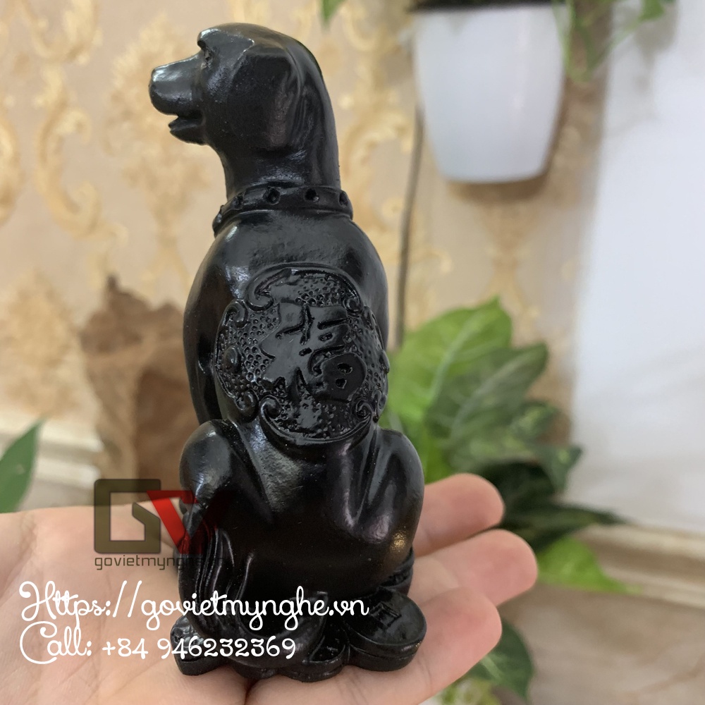 Tượng đá trang trí con chó giữ tài lộc phong thủy - Màu đen tuyền - Cao 10cm