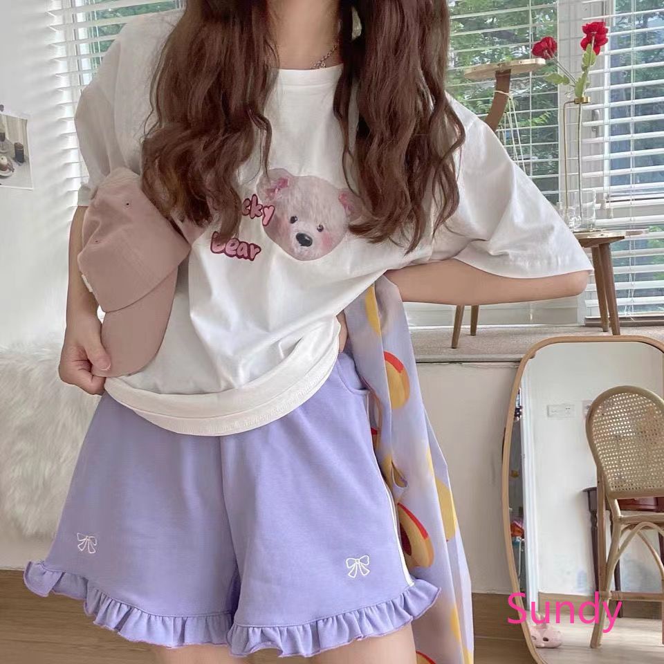 Quần Short Thể Thao Ống Rộng Thêu Họa Tiết Thời Trang Mùa Hè Cho Nữ