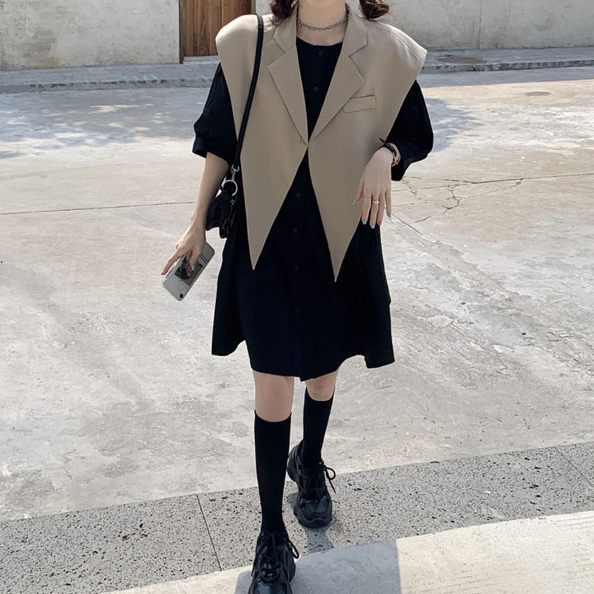 Đầm Búp Bê Một Mảnh Tay Lửng Dáng Rộng Cài Khuy + Áo Sơ Mi Dài Vừa Phải + Khăn Choàng Thời Trang Cho Nữ