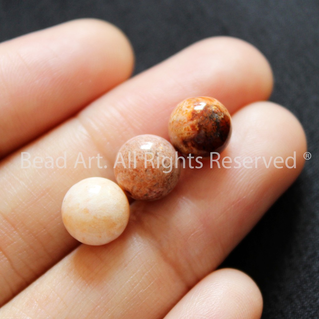 Hạt San Hô Hoá Thạch (Fossil Coral) Tự Nhiên Loại A 8MM, Dạng Tròn, Tông Đỏ, Đá Phong Thuỷ, Chuỗi Hạt