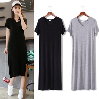 Đầm dáng suông cổ chữ V, dạo phố mùa xuân, hè, chất liệu cotton, Hàng order