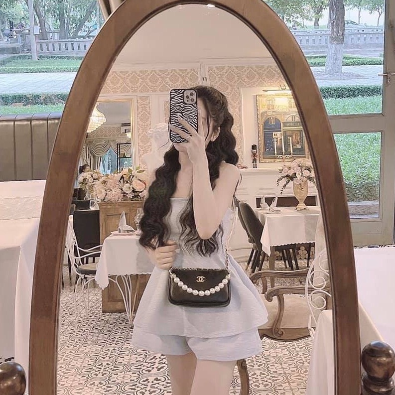 Túi Xách Nữ Đeo Chéo Dây Xích Quai Ngọc Thêu Chỉ Ô Trám Tiểu Thư Giá Rẻ M42