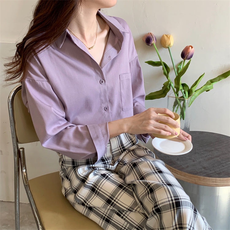 Áo Sơ Mi Dáng Rộng Nhiều Màu Sắc Đa Dạng Tùy Chọn Phong Cách retro Hồng Kông Cho Nữ