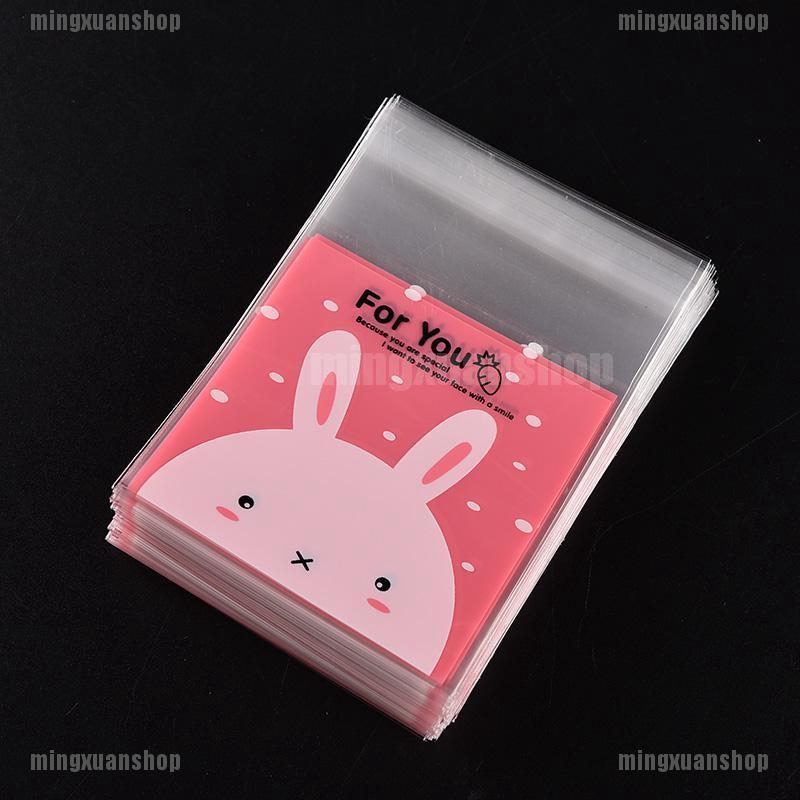 Set 100 Túi Nhựa Bóng Kính Đựng Bánh Kẹo In Họa Tiết Thỏ Đáng Yêu