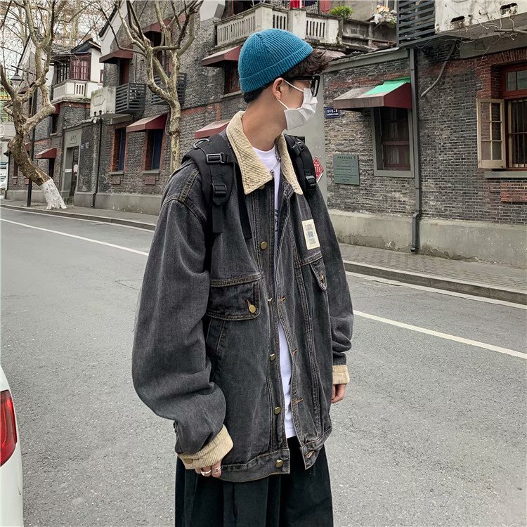 Áo khoác jean màu trơn cổ bẻ thời trang cho nam fashion simple denim jacket unisex bigsize jacket nam form rộng có cổ