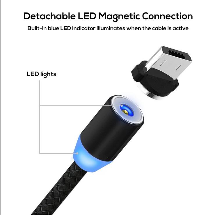 CÁP SẠC TỪ HÍT NAM CHÂM DÂY DÙ 3IN1 CÓ LED