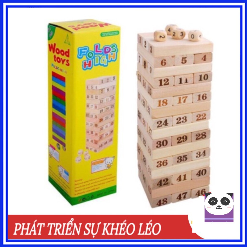 Đồ Chơi Rút Gỗ 48 Thanh kèm 4 Viên Xúc Xắc Cho Bé Phát Triển Sự Khéo Léo