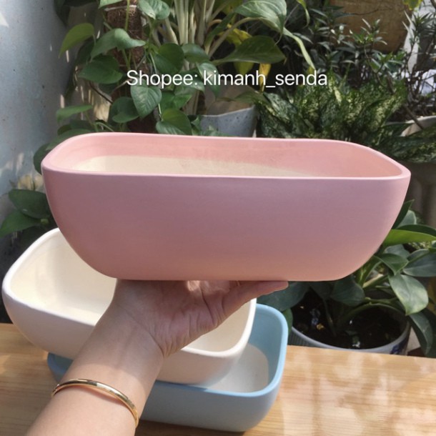 [Rẻ vô địch] - Chậu sứ tráng men chữ nhật size lớn: 26 x 15x 8,5cm ( nhiều màu)