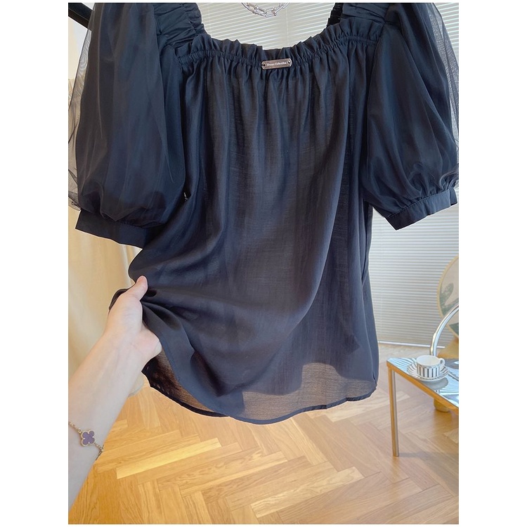 Áo chiffon Tay Phồng Cổ Vuông Phong Cách Châu Âu Thời Trang Cho Nữ